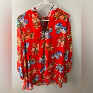 Floral Tropical Red Dress